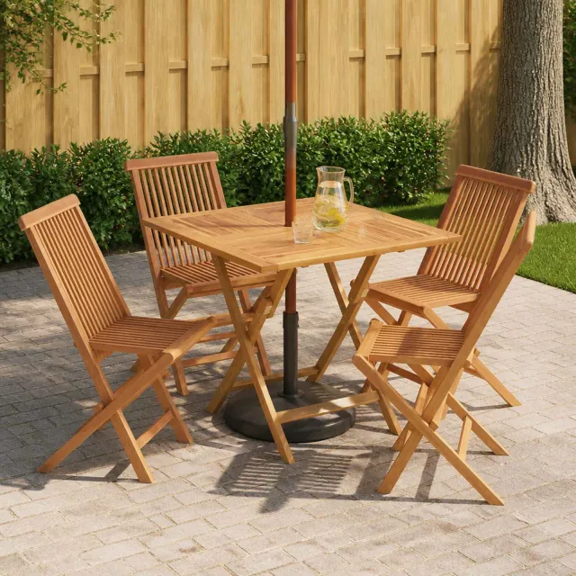 vidaXL 5-delige inklapbare tuinbistroset Naturel Massief Teakhout, foto 2
