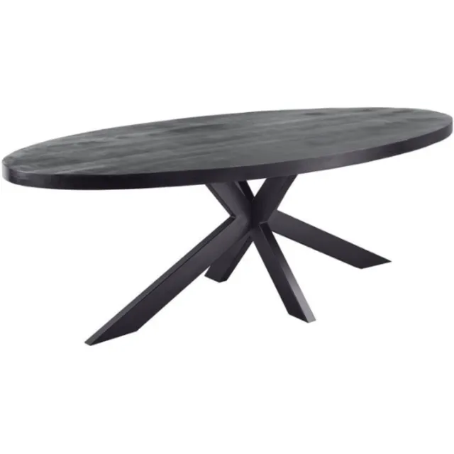 Meubelplaats Zwarte mango Eettafel Ovaal met zwarte matrixpoot van metaal 160x90 - industrieel Design - Massief zwart Mangohout