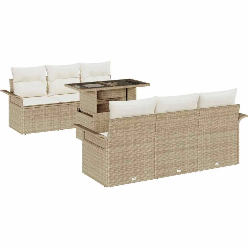 vidaXL Tuin Sofa Set 7 st Beige poly rattan