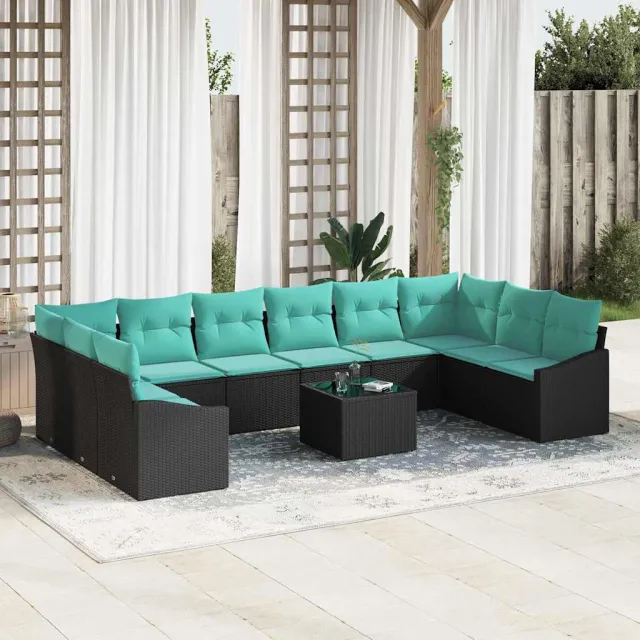 vidaXL Bankstel 11 st Zwart poly rattan, foto 2