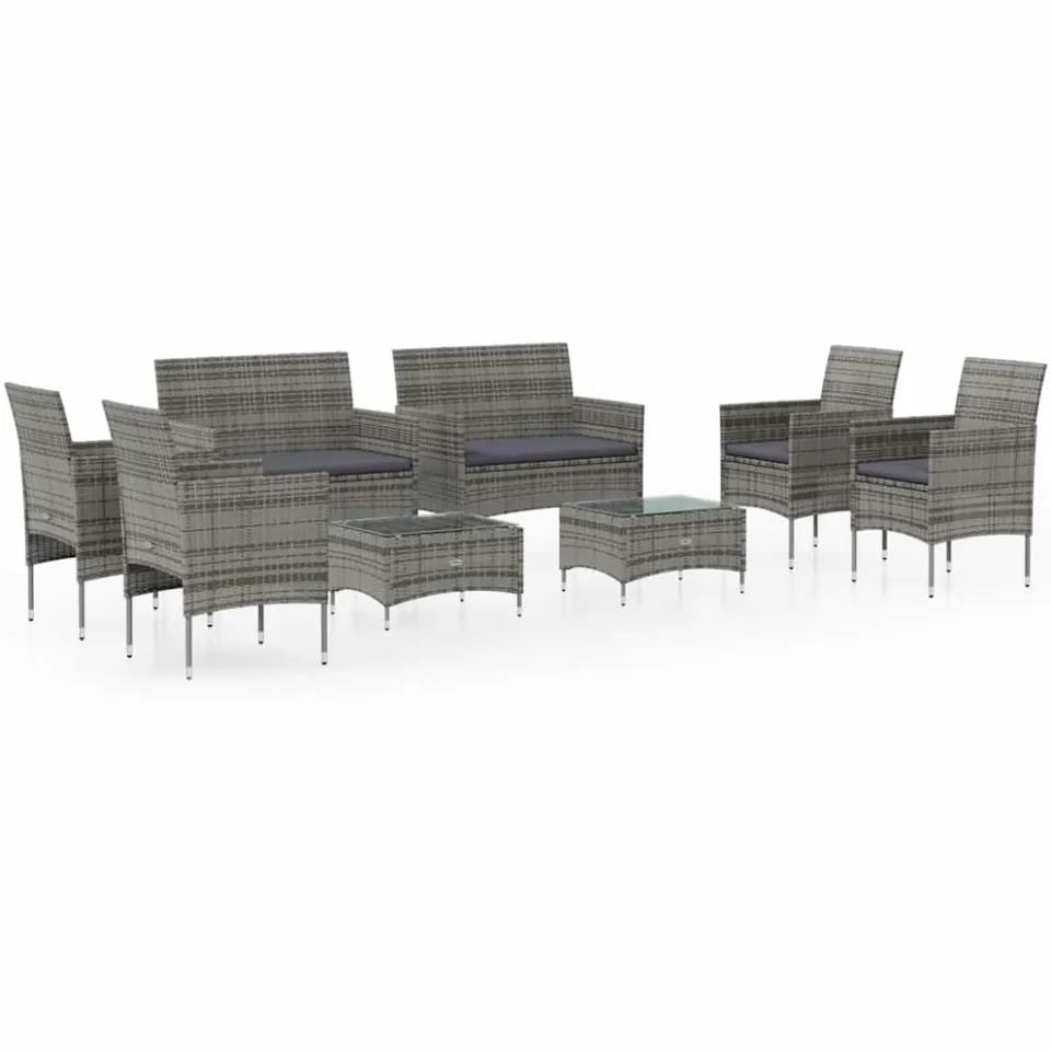 vidaXL 8-delige Loungeset met kussens poly rattan grijs, foto 3