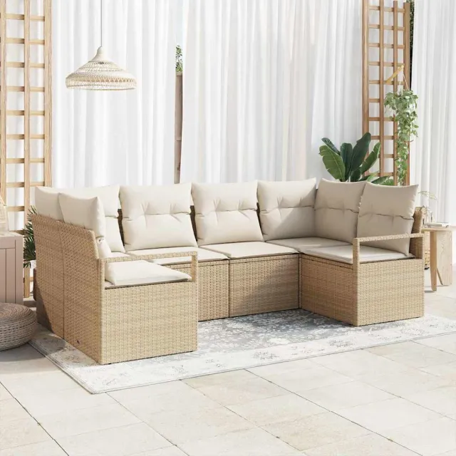 vidaXL Tuinbankenset 6 st Beige en Wit poly rattan, foto 2