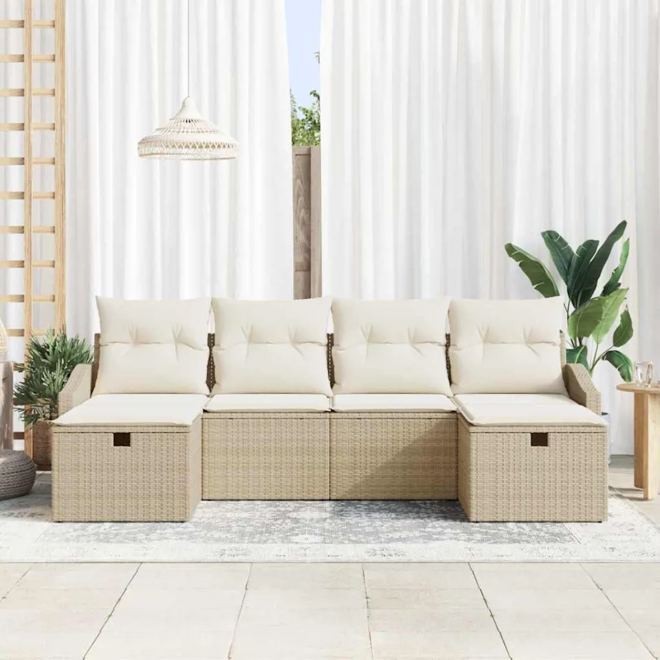 vidaXL Bankstel 6 st poly rattan beige, foto 3