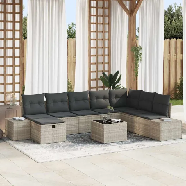 vidaXL Tuin Sofa Set 9 st Lichtgrijs poly rattan, foto 2