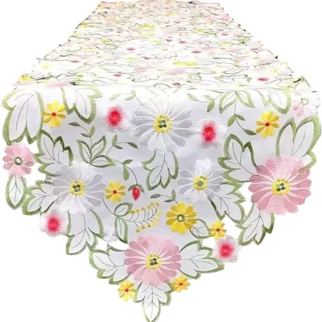 Cosensi Tafelvlag met bloemmotief voor woondecoratie - Eettafel accessoires - Holle geborduurde tafeldecoratie Any