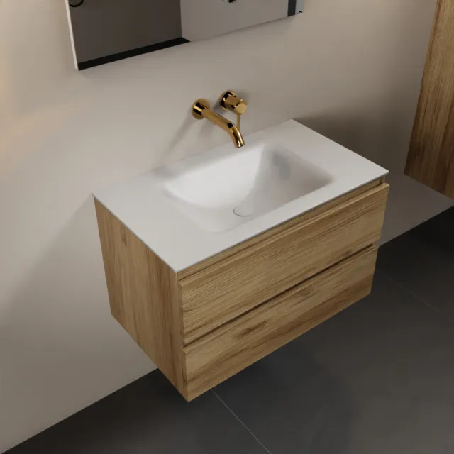 Mondiaz AIVY 80cm badmeubel Chai, wastafel Talc solid surface midden zonder kraangat met spiegel (AI-351171TALC-NO - AI-M80CHMI - AI-S80X70)