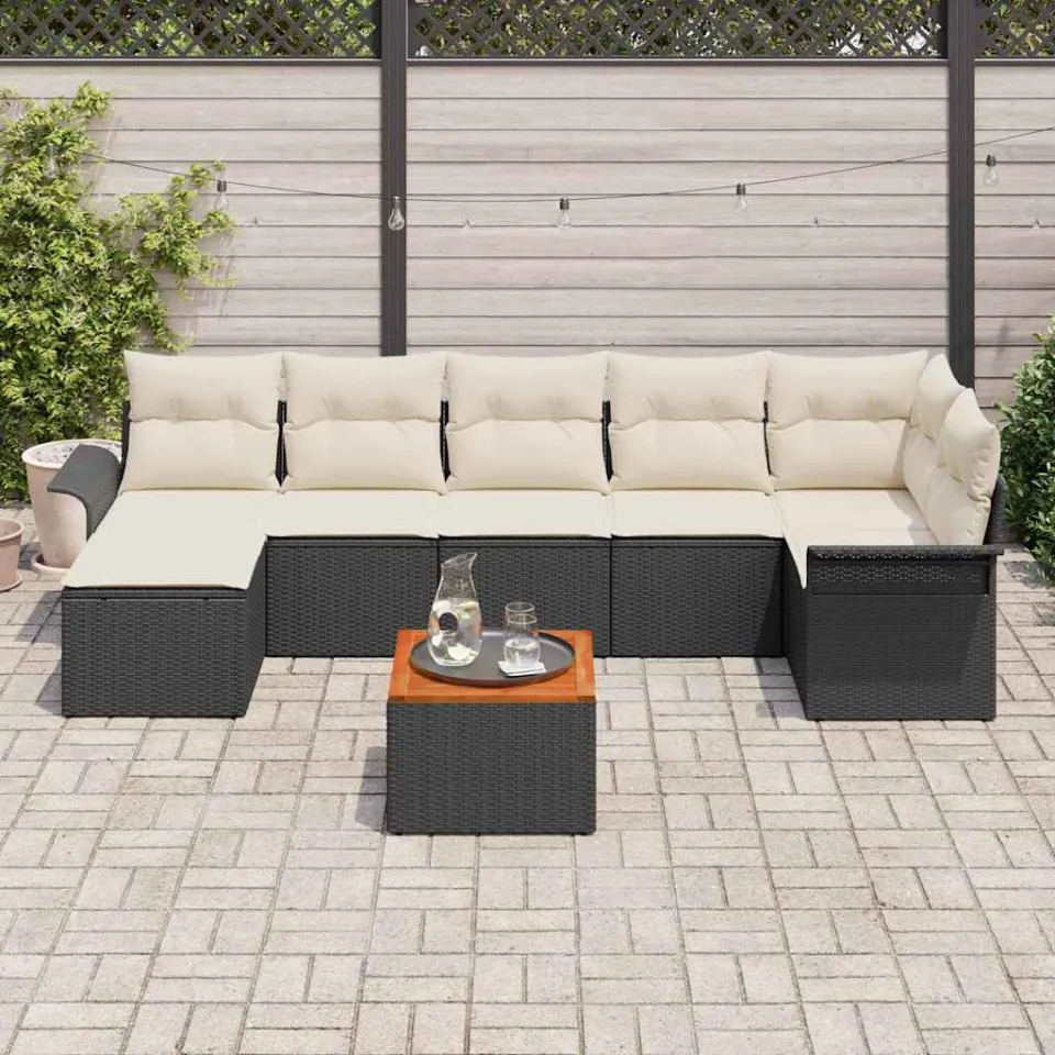 vidaXL Tuinbankenset 8 st Zwart poly rattan, foto 3