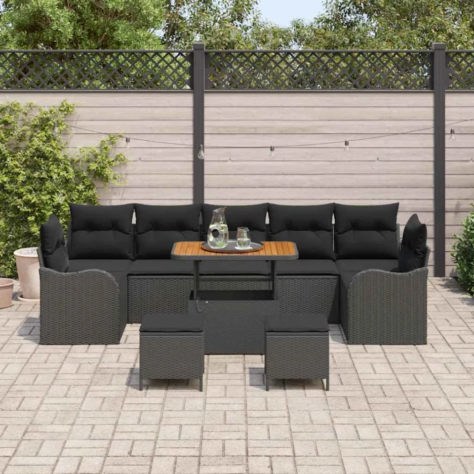 vidaXL Tuinbankenset 10 st Zwart poly rattan, foto 3