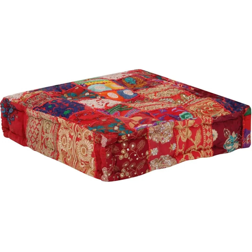vidaXL Poef patchwork vierkant handgemaakt 50x50x12 cm katoen rood, foto 4