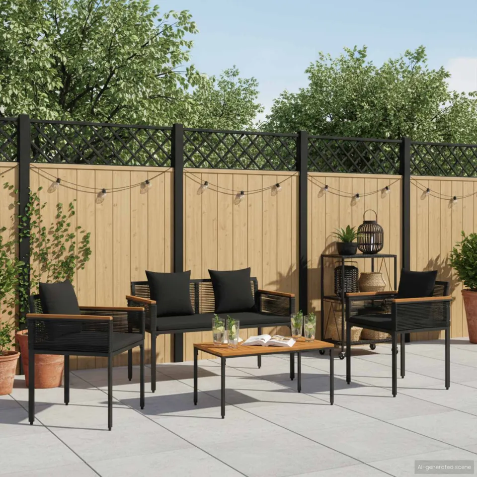 vidaXL Buitenmeubelset 4 st Zwart poly rattan, foto 3