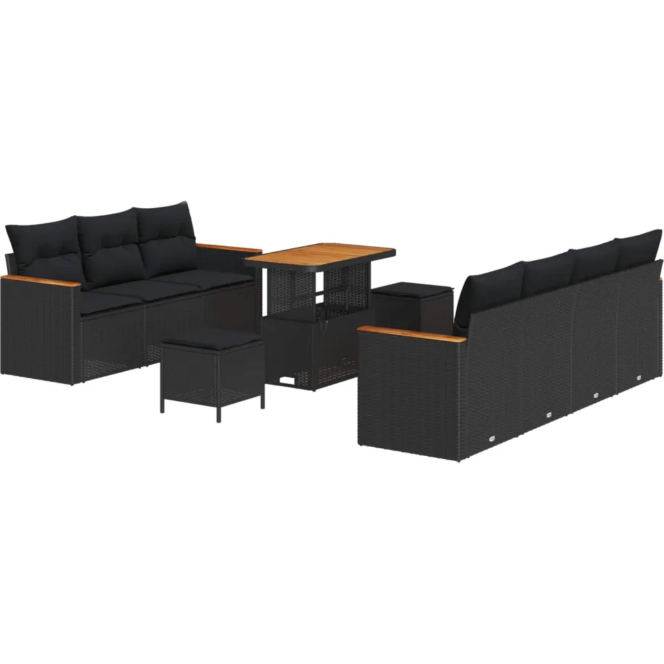 vidaXL Tuinbankenset 10 st Zwart poly rattan