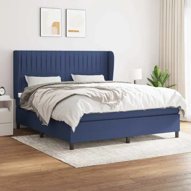 vidaXL Boxspring met matras stof blauw 160x200 cm