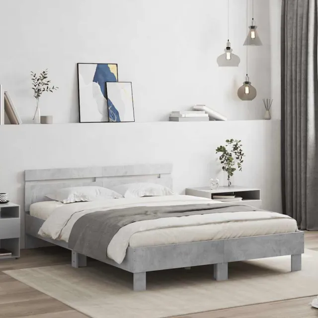 vidaXL Bedframe met hoofdeinde en LED betongrijs 140x200 cm grijs