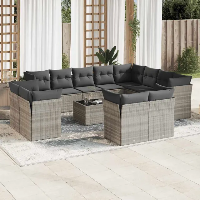 vidaXL 13-delige Loungeset met kussens poly rattan lichtgrijs grijs, foto 2