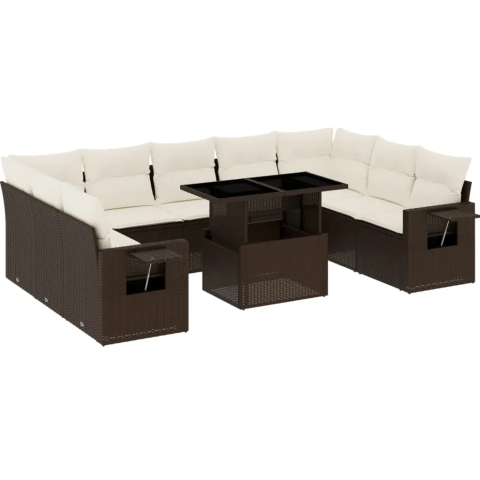 vidaXL 10-delige Loungeset met kussens poly rattan bruin, foto 3