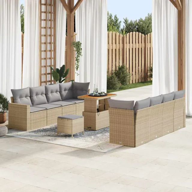 vidaXL Tuinbankenset 11 st Beige poly rattan, foto 2