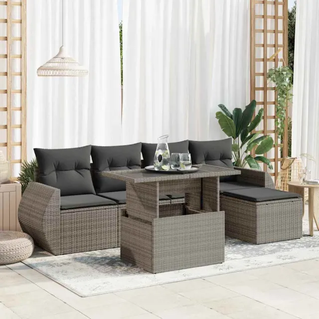 vidaXL 6-delige Loungeset met kussens poly rattan grijs, foto 2
