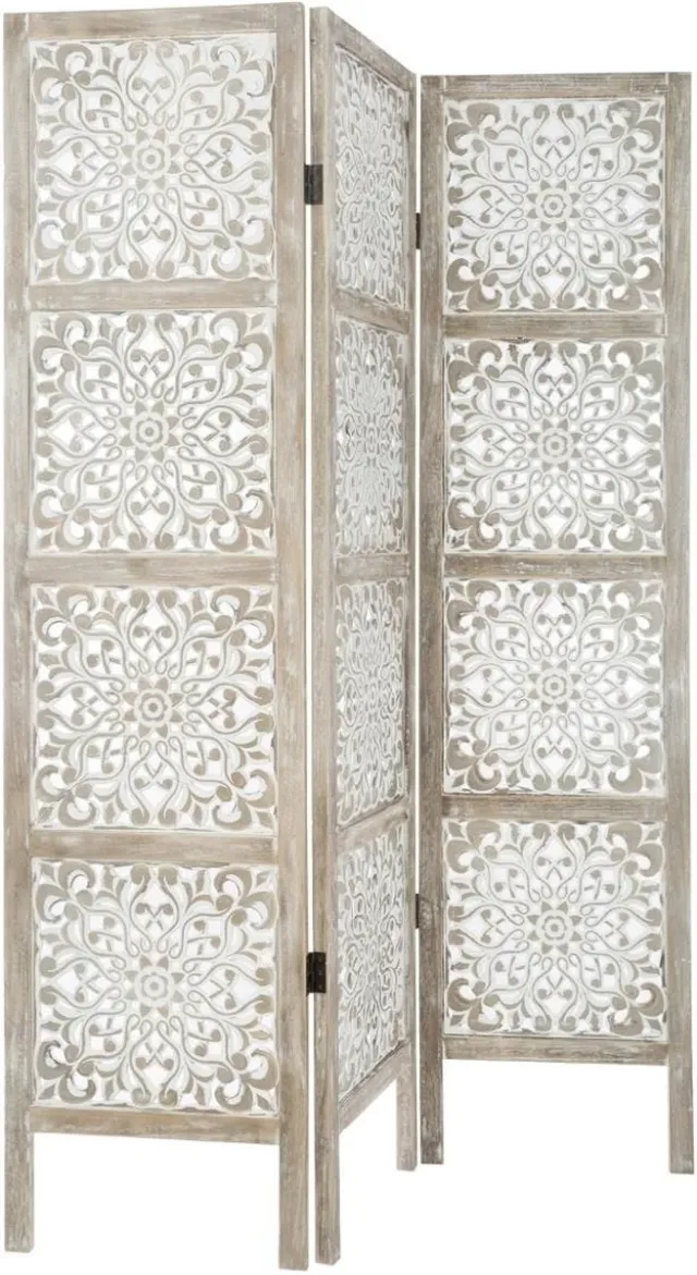 Atmosphera Luxe Kamerscherm met 3 vlakken - bruin / whitewash - pauwlina hout - 120 x 169 cm - afscherming wand - omkleden Lichtbruin