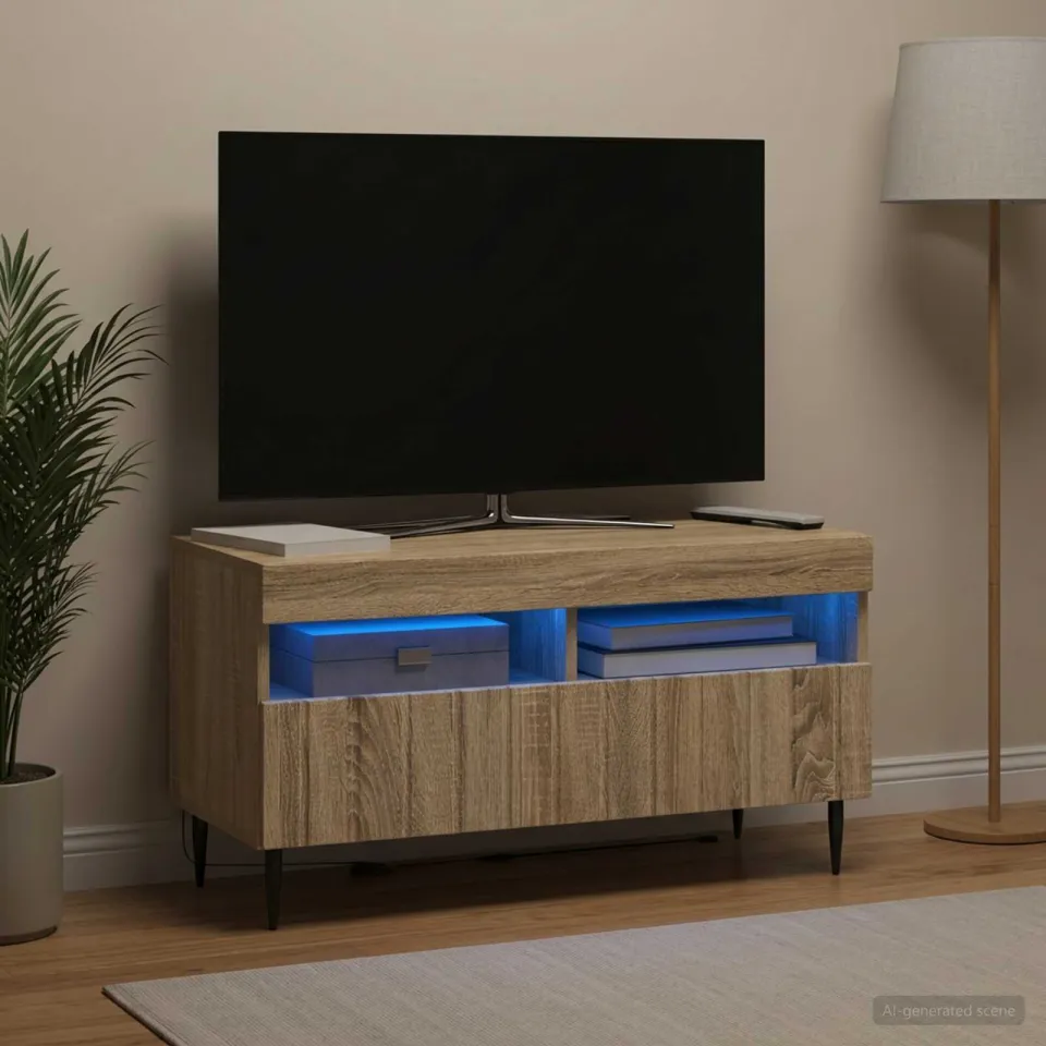 vidaXL LED tv-meubel ZWOLLE 81 x 35 x 43 cm Sonoma Eiken Bewerkt hout, foto 4