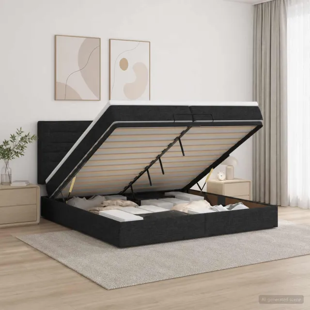 vidaXL Ottoman bed met matras met hoofdeinde Zwart 200 x 200 cm Stof
