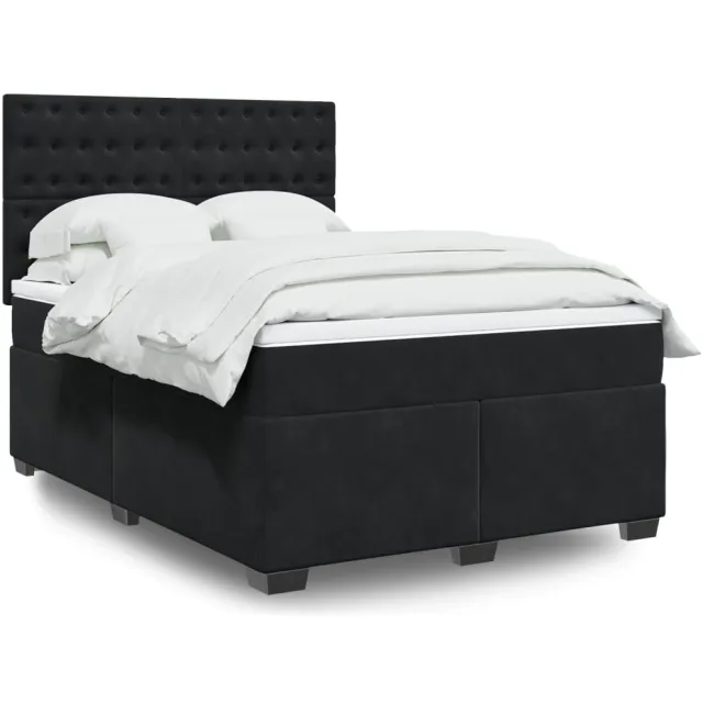 vidaXL Boxspring met matras fluweel zwart 140x190 cm