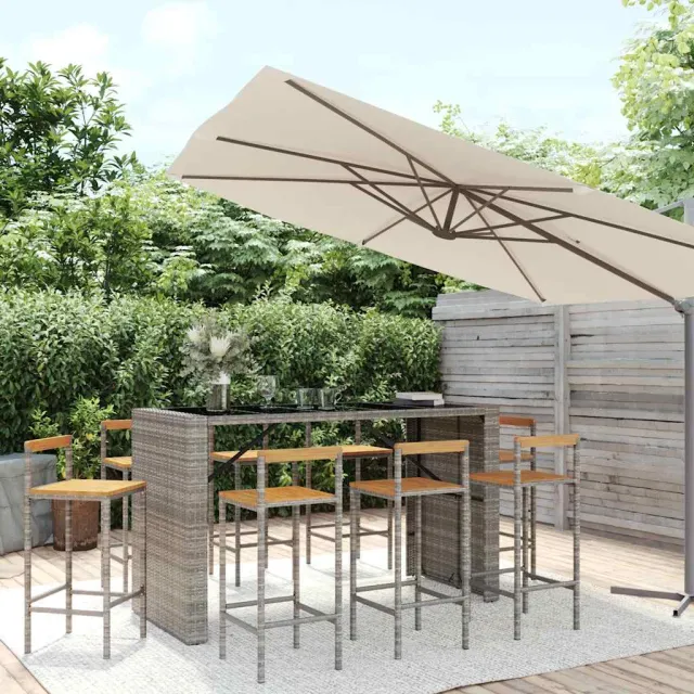 vidaXL 9-delige Tuinbarset poly rattan en massief acaciahout grijs, foto 2