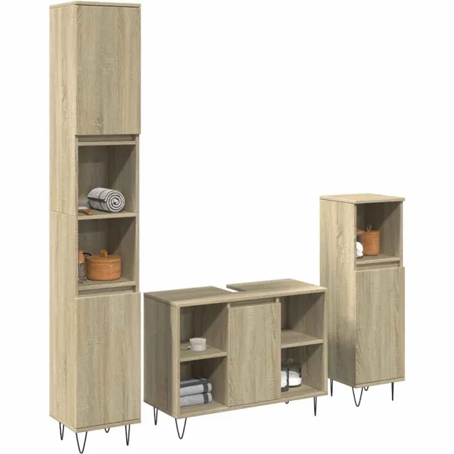 vidaXL 3-delige Badkamermeubelset bewerkt hout sonoma eikenkleurig Bruin