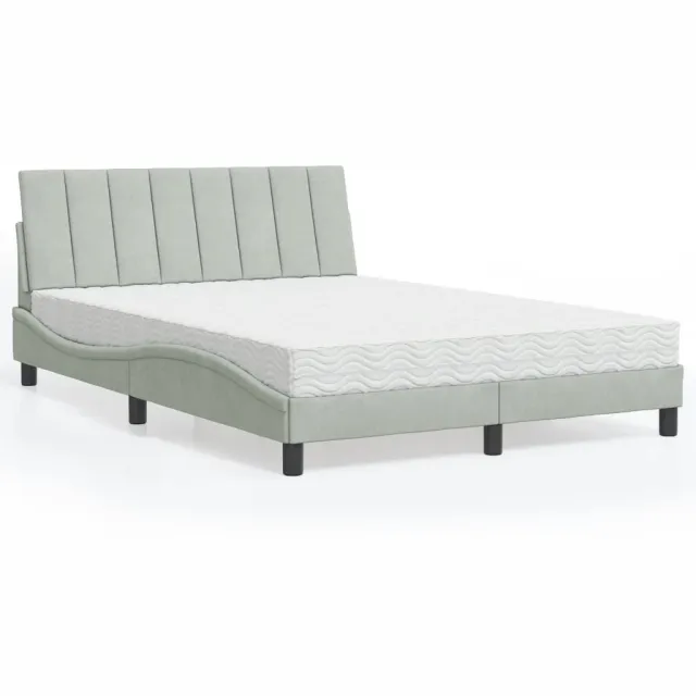 vidaXL Bed met matras "Hanko" fluweel lichtgrijs 140x200 cm