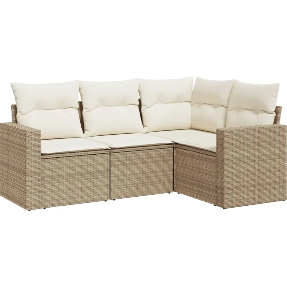 vidaXL 4-delige Loungeset met kussens poly rattan beige, foto 3