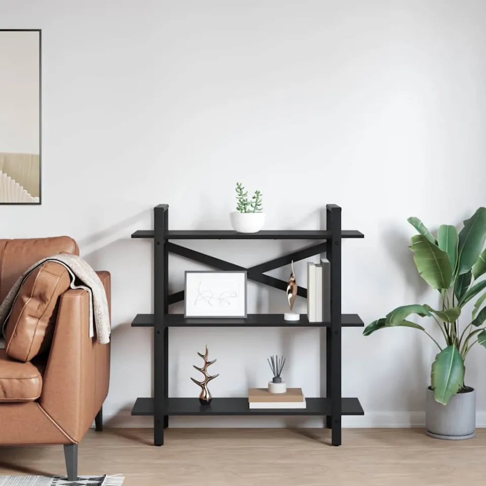 vidaXL Boekenkast 3-laags 100 x 33,5 x 102 cm Bewerkt hout Zwart Eiken, foto 4