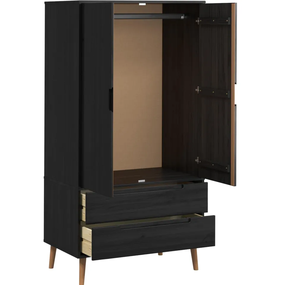 vidaXL Kledingkast MOLDE Zwart 90 x 55 x 175 cm Massief grenenhout, foto 4