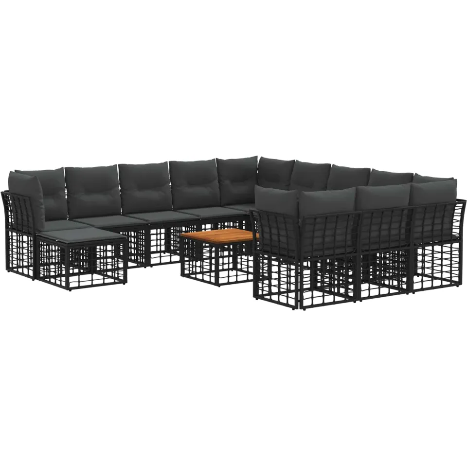 vidaXL Buiten bankenset 13 st 12-zits Zwart en Donkergrijs Polyester