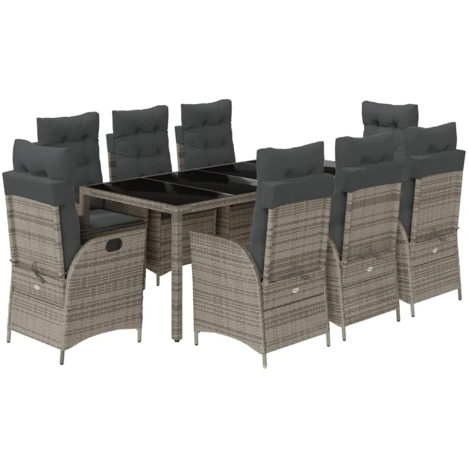 vidaXL 9-delige Tuinset met kussens poly rattan grijs, foto 3