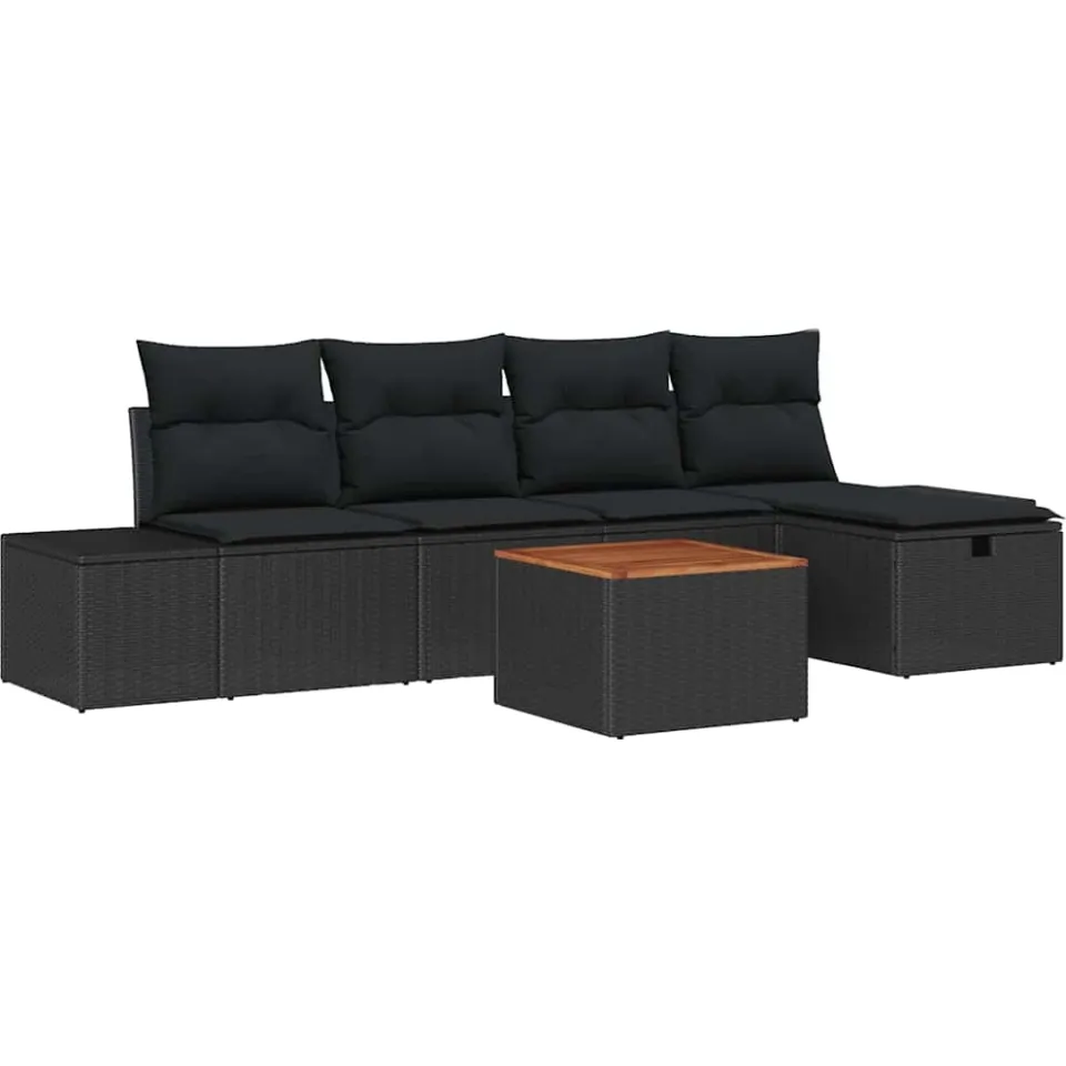 vidaXL Tuinbankenset 6 st Zwart poly rattan