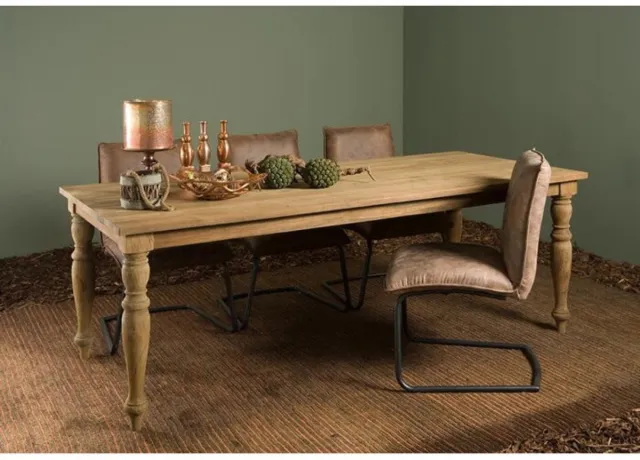 Tower Living Bologna Eettafel Teakhout – Klassieke Poten – Grey Wash – 240x100 cm Bruin