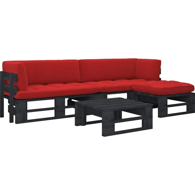 vidaXL 4-delige Loungeset pallet met kussens zwart geïmpregneerd hout