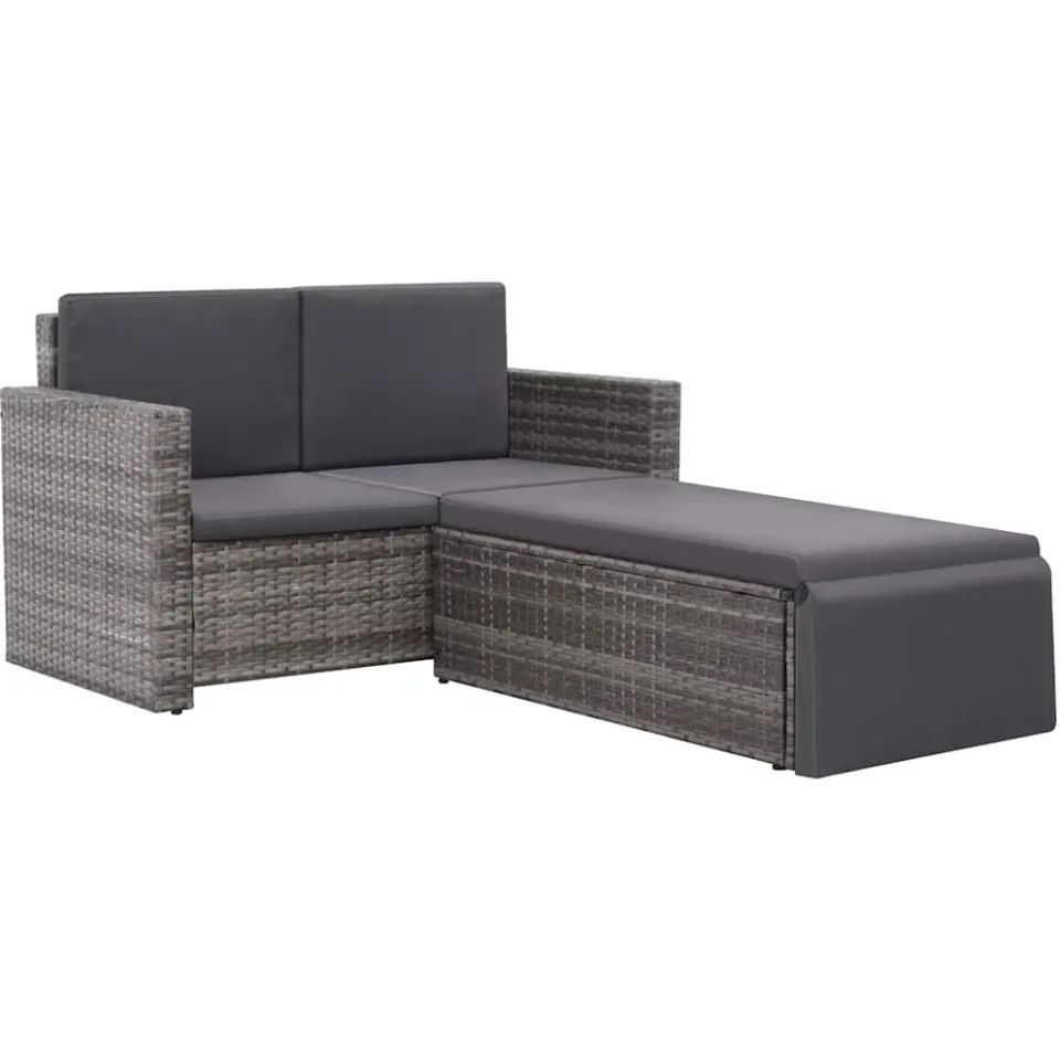vidaXL 2-delige Loungeset met kussens poly rattan grijs