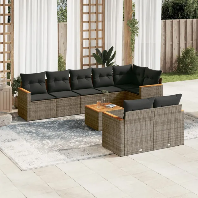 vidaXL 9-delige tuinbankset met kussens, grijs polyrotan, foto 2
