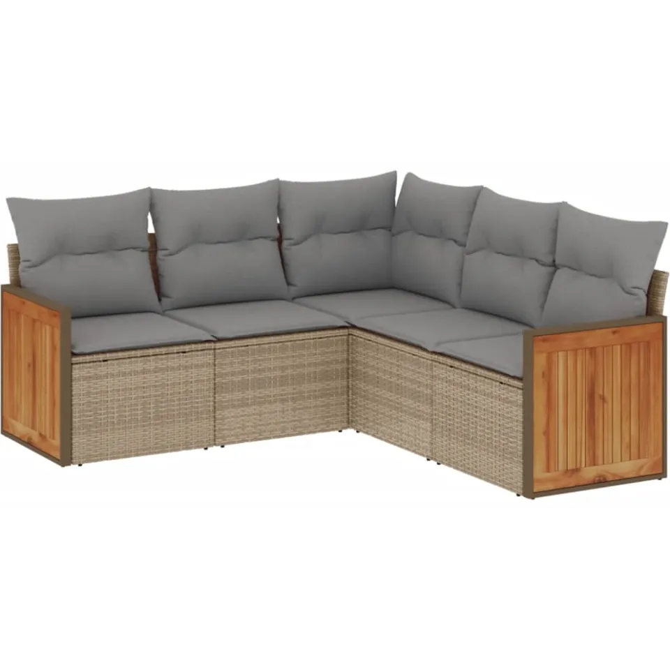 vidaXL 5-delige Loungeset met kussens poly rattan beige, foto 3