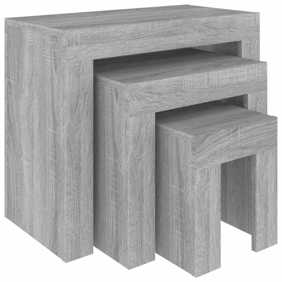 vidaXL 3-delige Tafeltjesset bewerkt hout grijs sonoma, foto 3