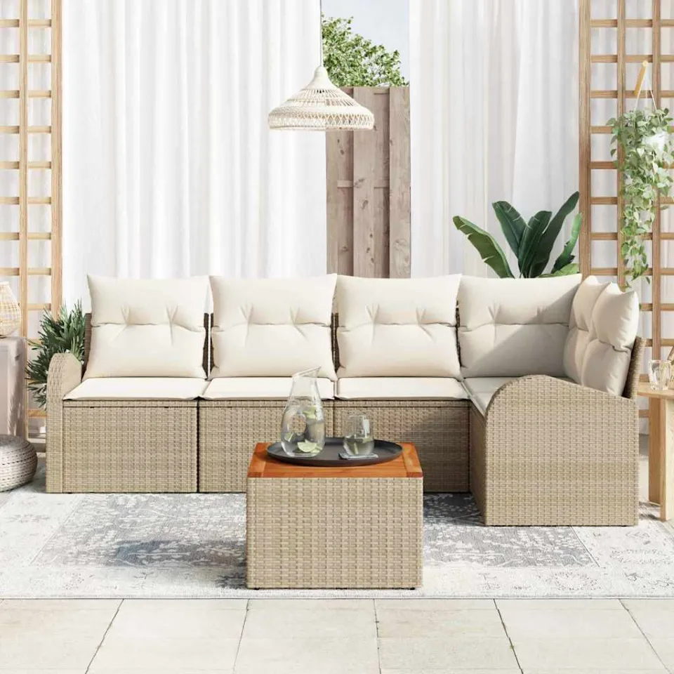 vidaXL Tuinbankenset 6 st Beige poly rattan, foto 3