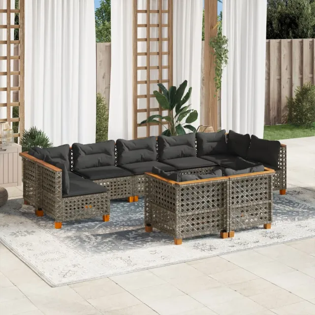 vidaXL 9-delige Loungeset met kussens poly rattan grijs, foto 2