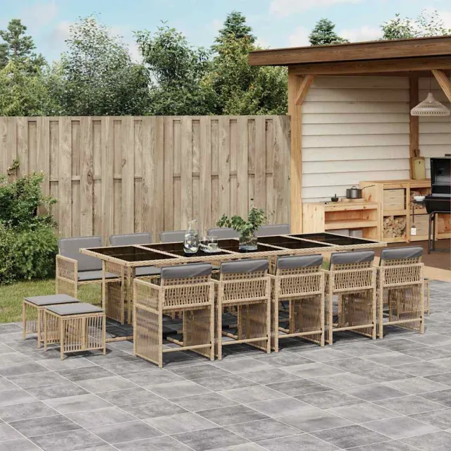 vidaXL 15-delige Tuinset met kussens poly rattan gemengd beige, foto 2