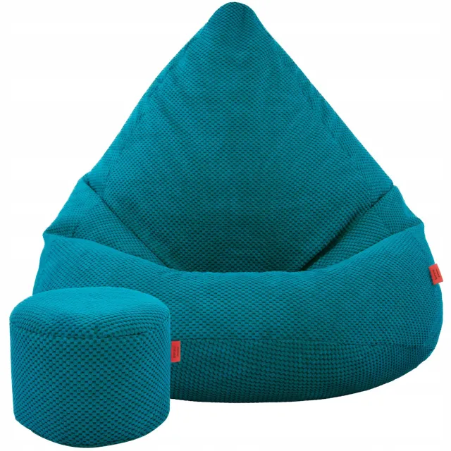 Cronen Velours Sako Poef met Voetenbank - Turkoois - 110cm