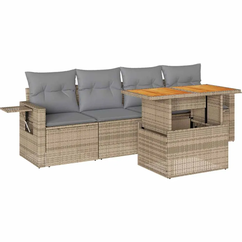 vidaXL 5-delige Loungeset met kussens poly rattan beige, foto 3