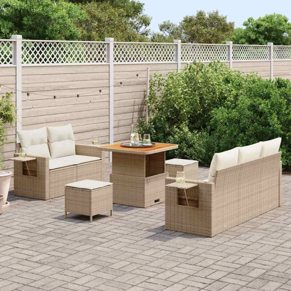 vidaXL Tuin Sofa Set 8 st Beige poly rattan, foto 3