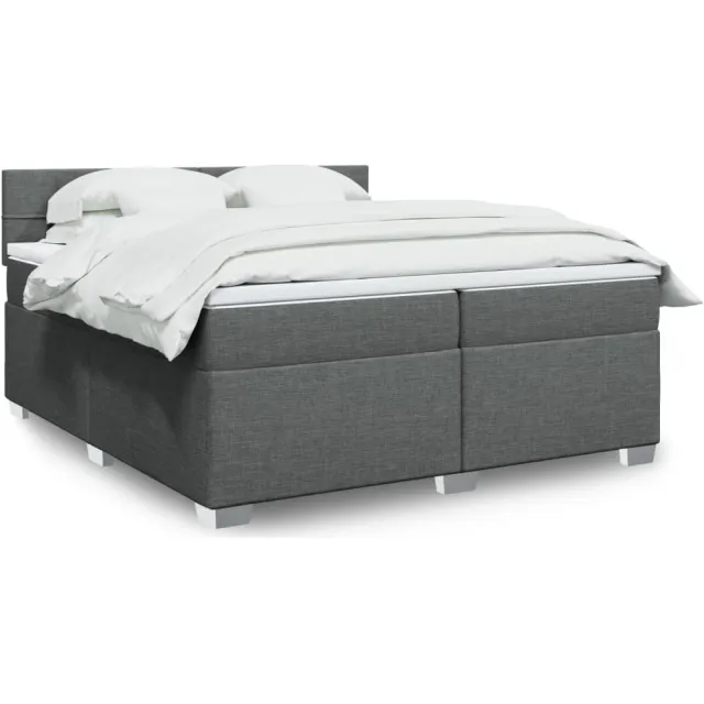 vidaXL Boxspring met matras stof donkergrijs 200x200 cm grijs