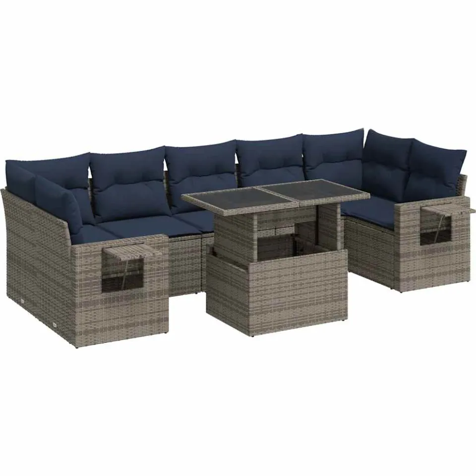 vidaXL 8-delige Loungeset met kussens poly rattan acacia grijs, foto 3