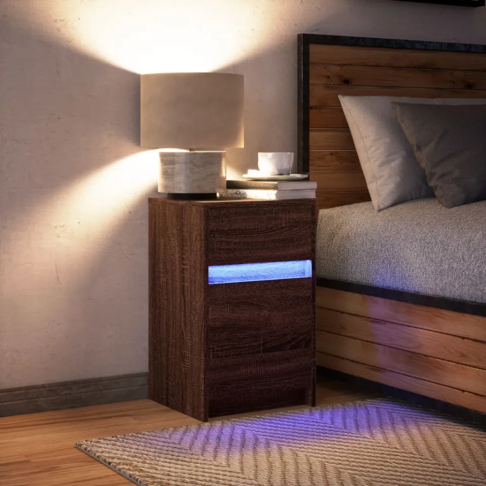 vidaXL Nachtkastje met LED-verlichting bewerkt hout bruin eikenkleur, foto 4