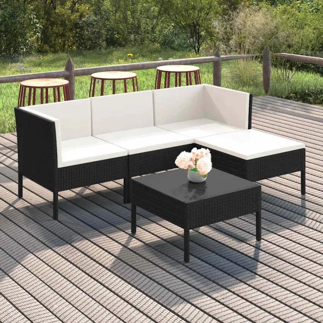 vidaXL 5-delige Loungeset met kussens poly rattan zwart